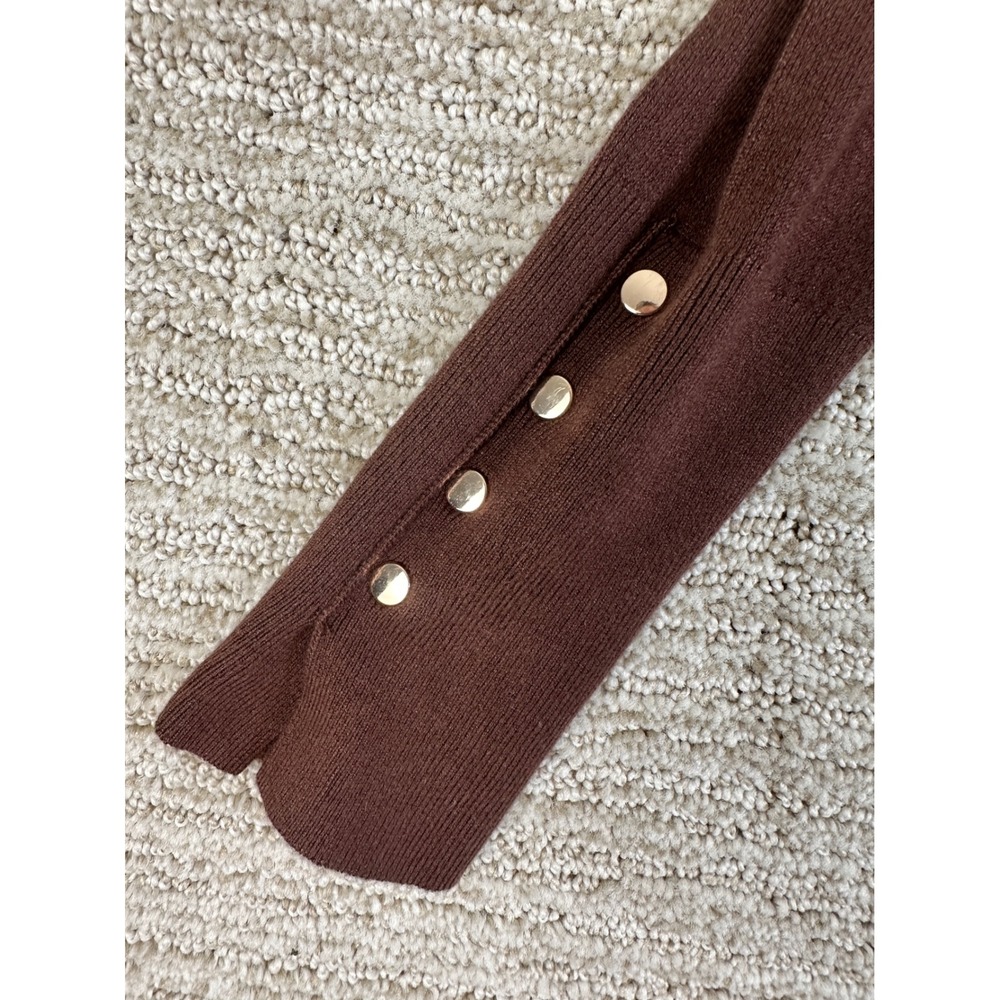Zara Brown Turtleneck Sweater Gold Button Cuff Knit Top Womens Medium - Picture 3 of 10